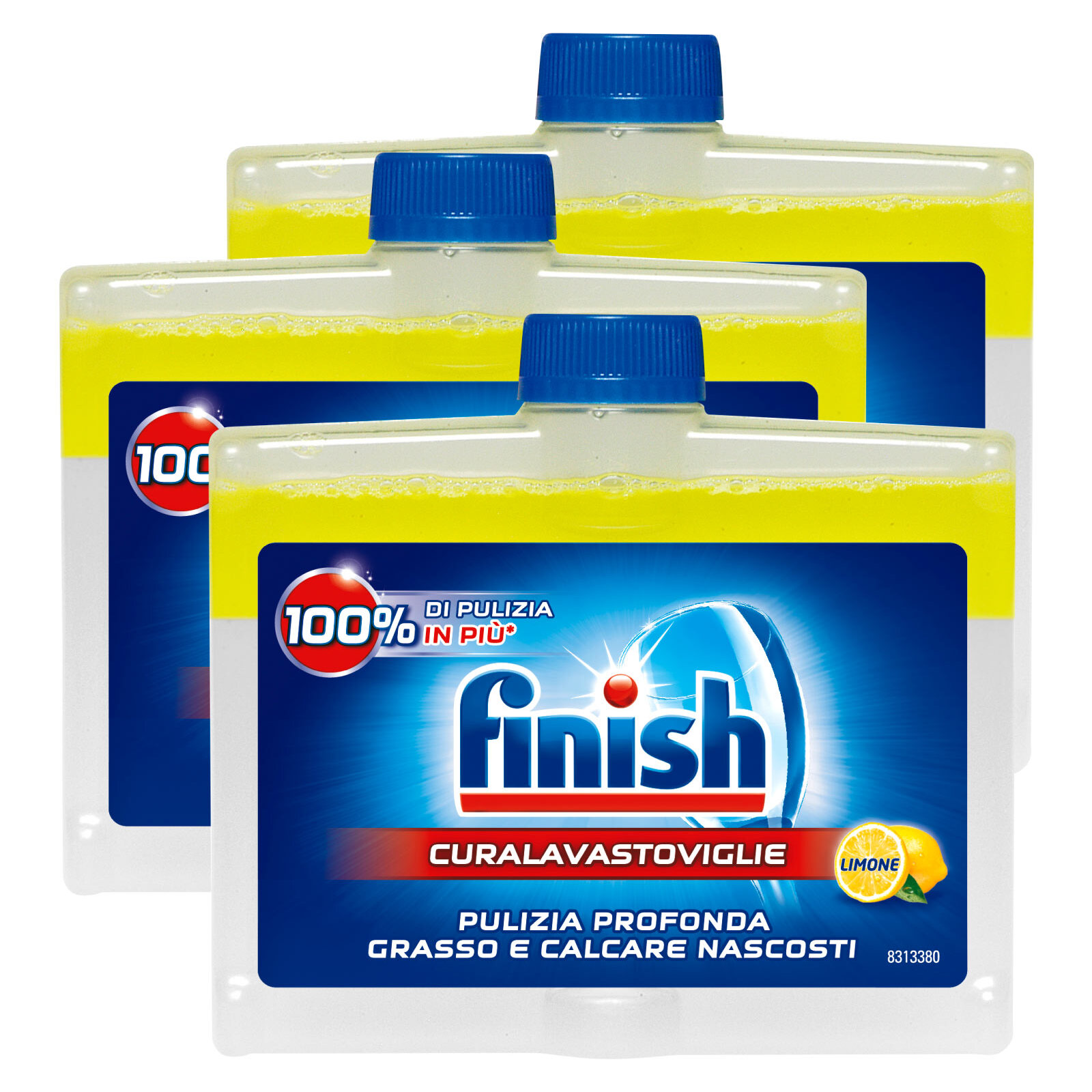 3x Finish Curalavastoviglie Limone Trattamento Pulizia Cura Lavastoviglie - 3 Flaconi da 250ml