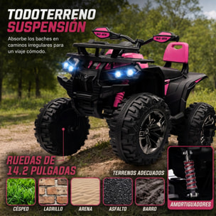 HOMCOM Quad Eléctrico para Niños 12V 10AH, Quad para Niños de 3–5 Años con 2 Motores, Suspensión, Arranque Suave, 3-8 km/h, Música, Faros LED, MP3, USB, Tarjeta TF, Pedal, Avance y Retroceso, Rosa