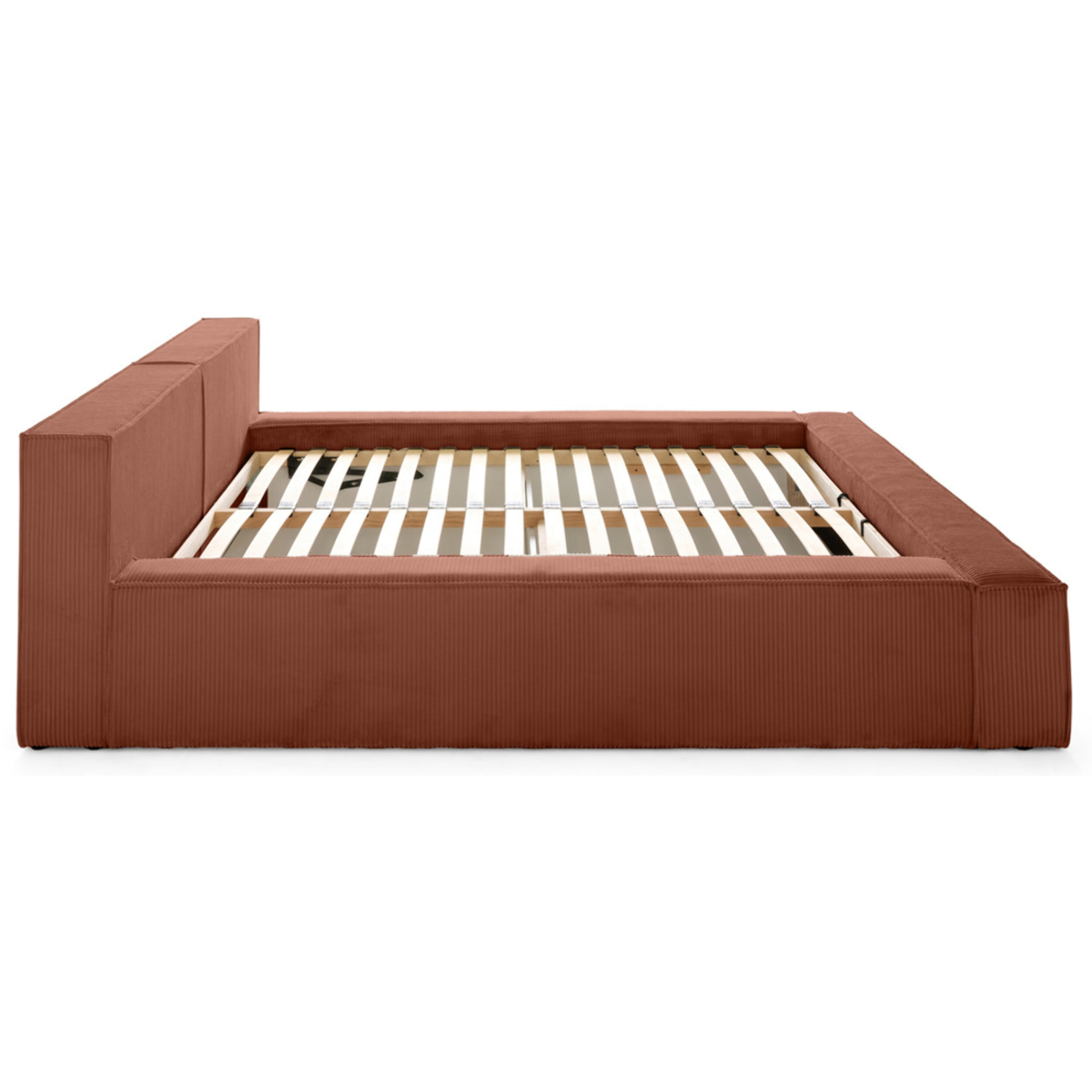 Stella - lit coffre - 140x190 cm - sommier inclus - en velours côtelé - Terracotta