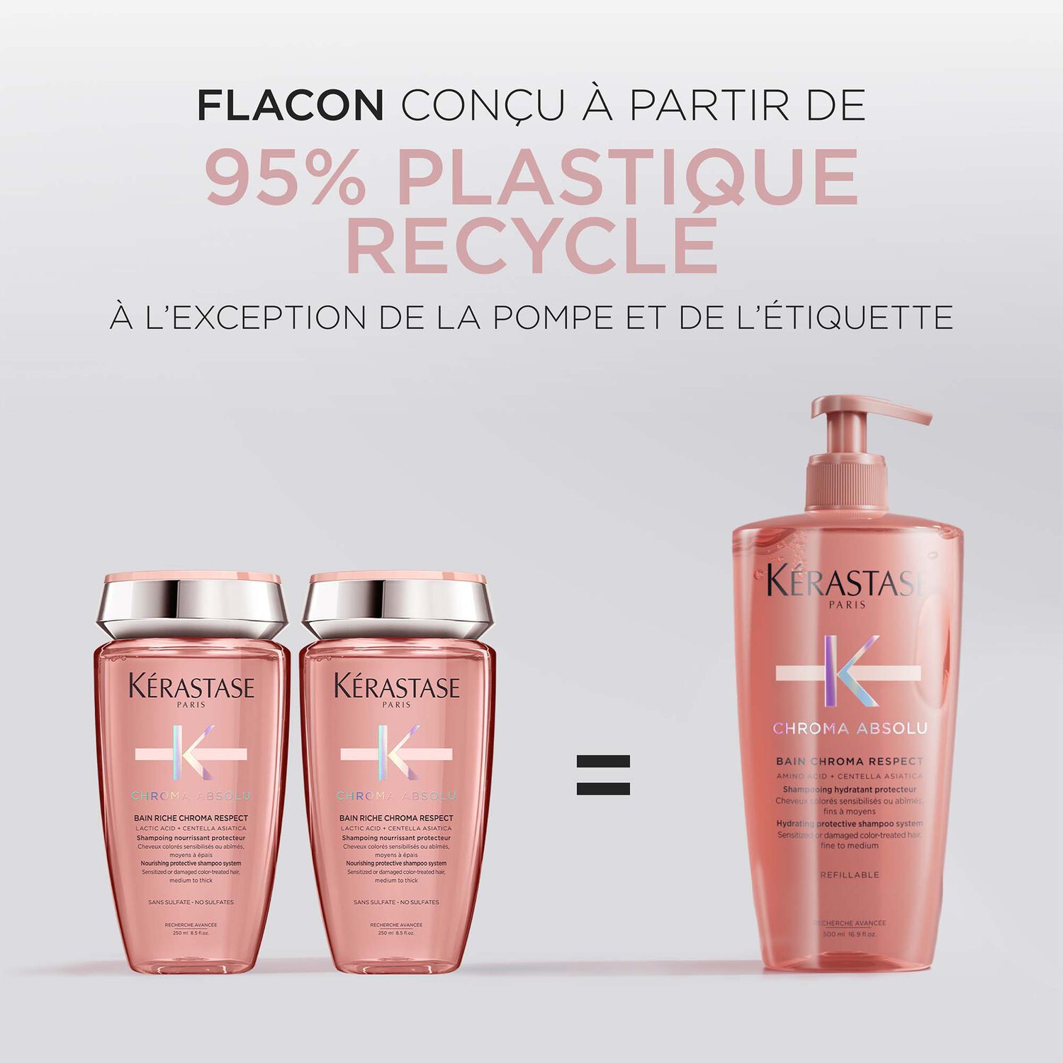 Chroma Absolu - Shampoing hydratant protecteur rechargeable - cheveux colorés sensibilisés ou abîmés, fins à moyens, 500 ml