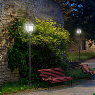 Conjunto de 2 Farolas Solares Luces de Solar para Jardín con Panel Solar Encendido Automático Protección al Ambiente y 6 Luces LED para Terraza Patio Ø26,5x177 cm Negro