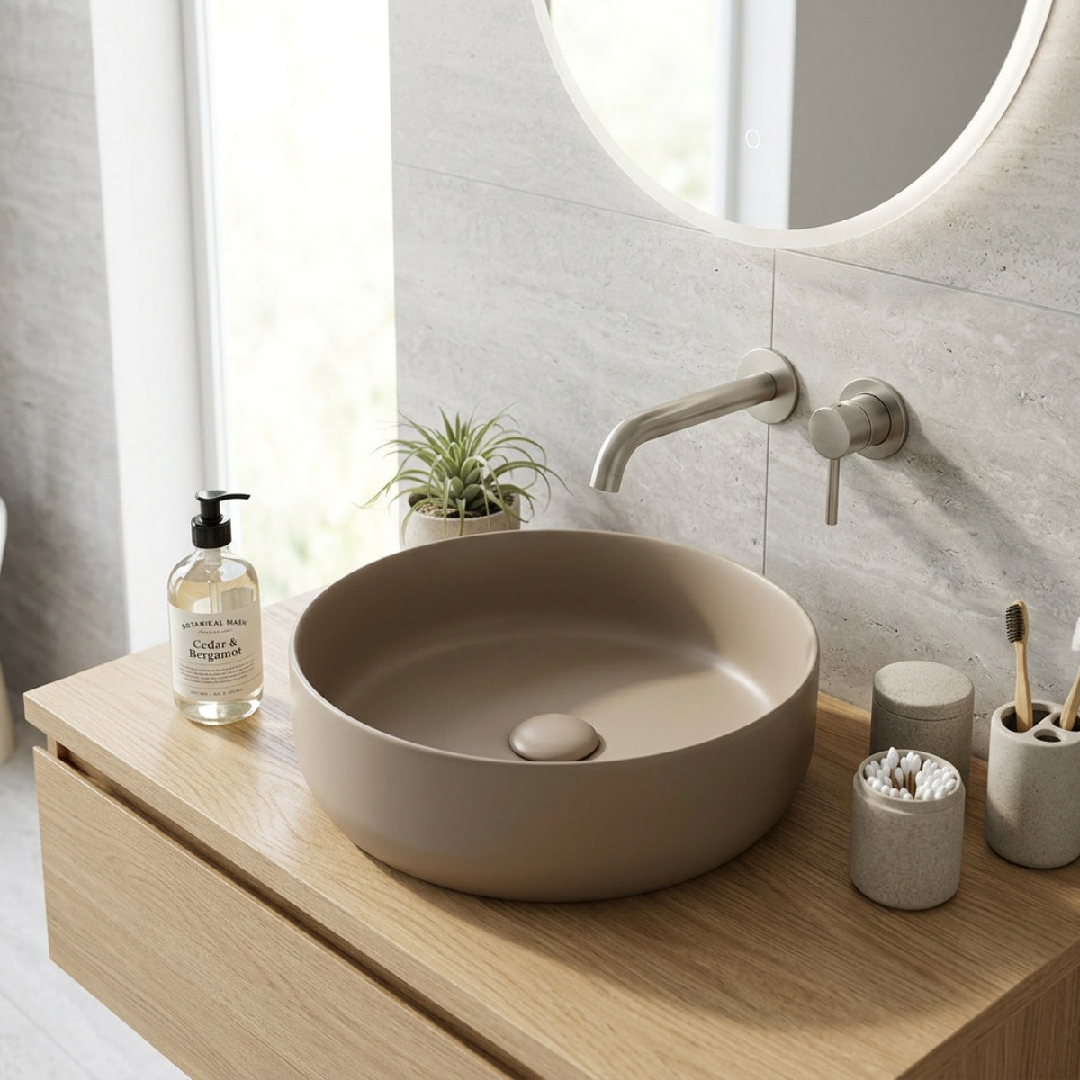 Vasque à poser ronde diamètre 39 cm - moka mat - sans trop-plein - SAT Infinitio