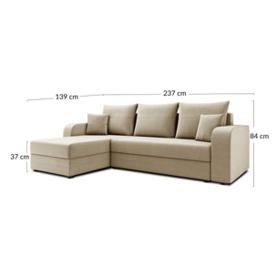 Harvey - Canapé d'angle réversible 4 places convertible avec coffre en velours - Gris