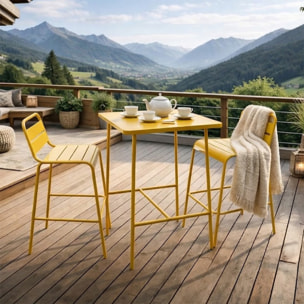 Ensemble table de bar et 2 chaises hautes d'extérieur jaune EVORA