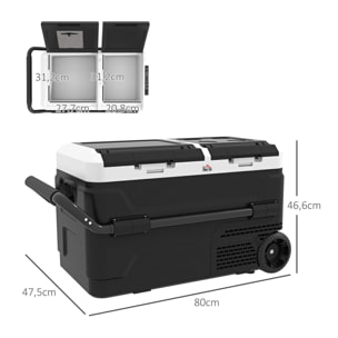 Nevera Compresor Port¨¢til 40L con Doble Zona Refrigerador de Coche -20¡æ-20¡æ 12 / 24V DC y 100-240V AC Nevera El¨¦ctrica con Luz LED y Asa Telesc¨®pica para Caravanas Viajes 80x47,5x46,6 cm Negro