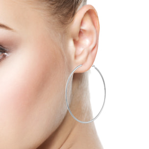 Pendientes de aro redondo de cobre con recubrimiento electroplateado, 50 mm, con cierre catalán en plata de ley 925.