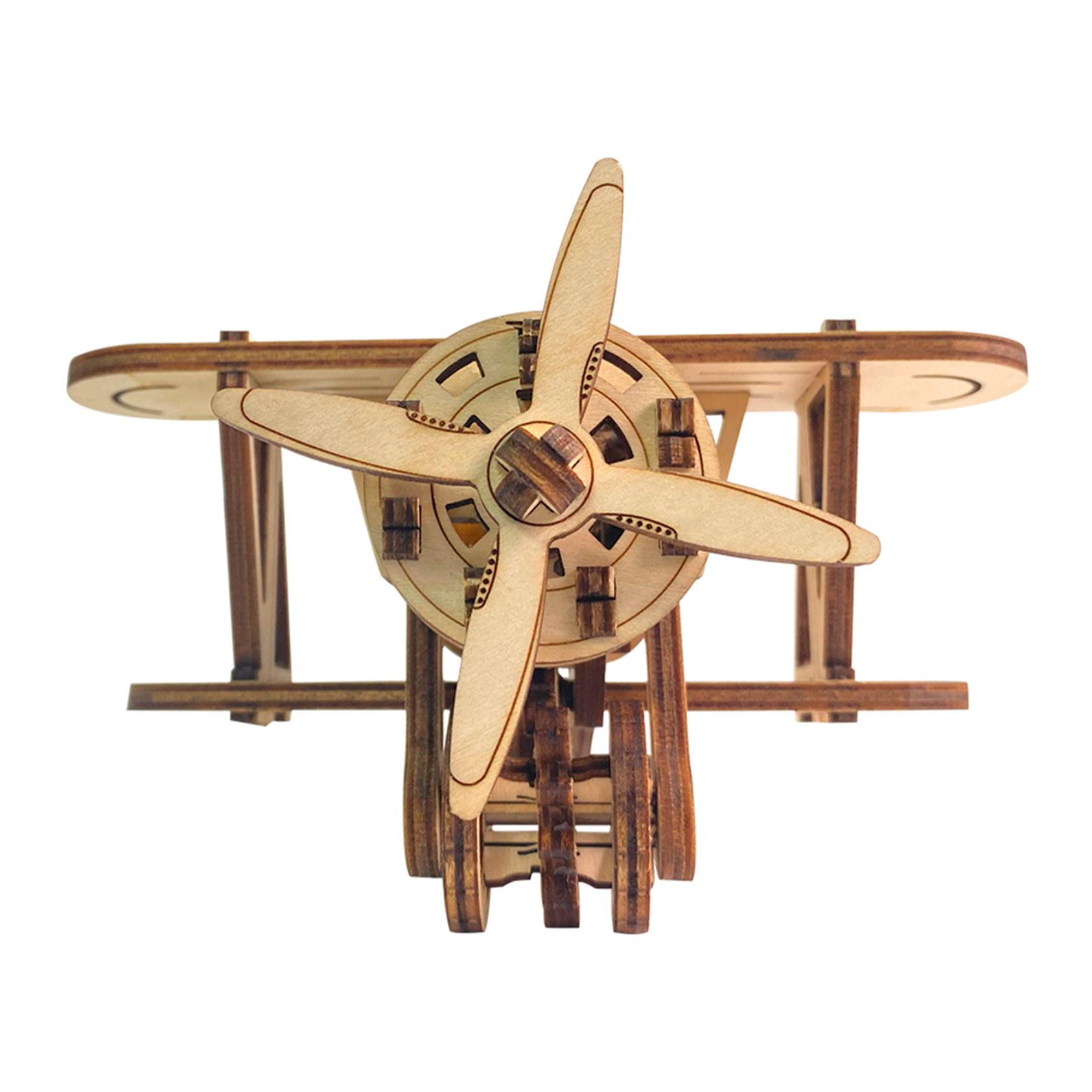 Maqueta de Madera 3D, diseño de Avión mecánico pequeño. 63 piezas.