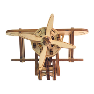 Maqueta de Madera 3D, diseño de Avión mecánico pequeño. 63 piezas.