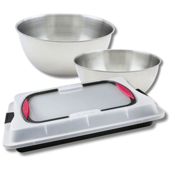 Set pâtisserie plaque de cuisson 42 x 29 cm avec couvercle, 2 bols à mixer et 1 spatule Zenker