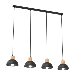 Lampada a sospensione Seco in acciaio nero e legno