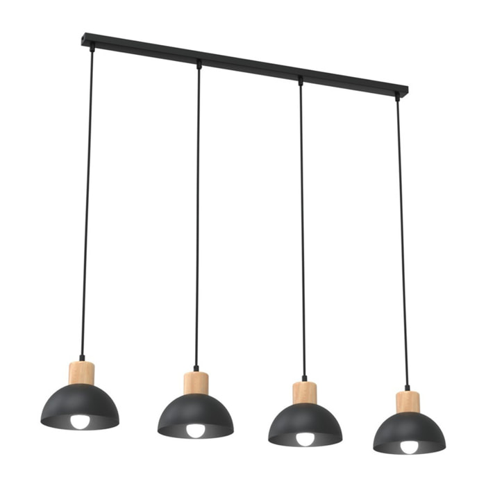 Lampada a sospensione Seco in acciaio nero e legno