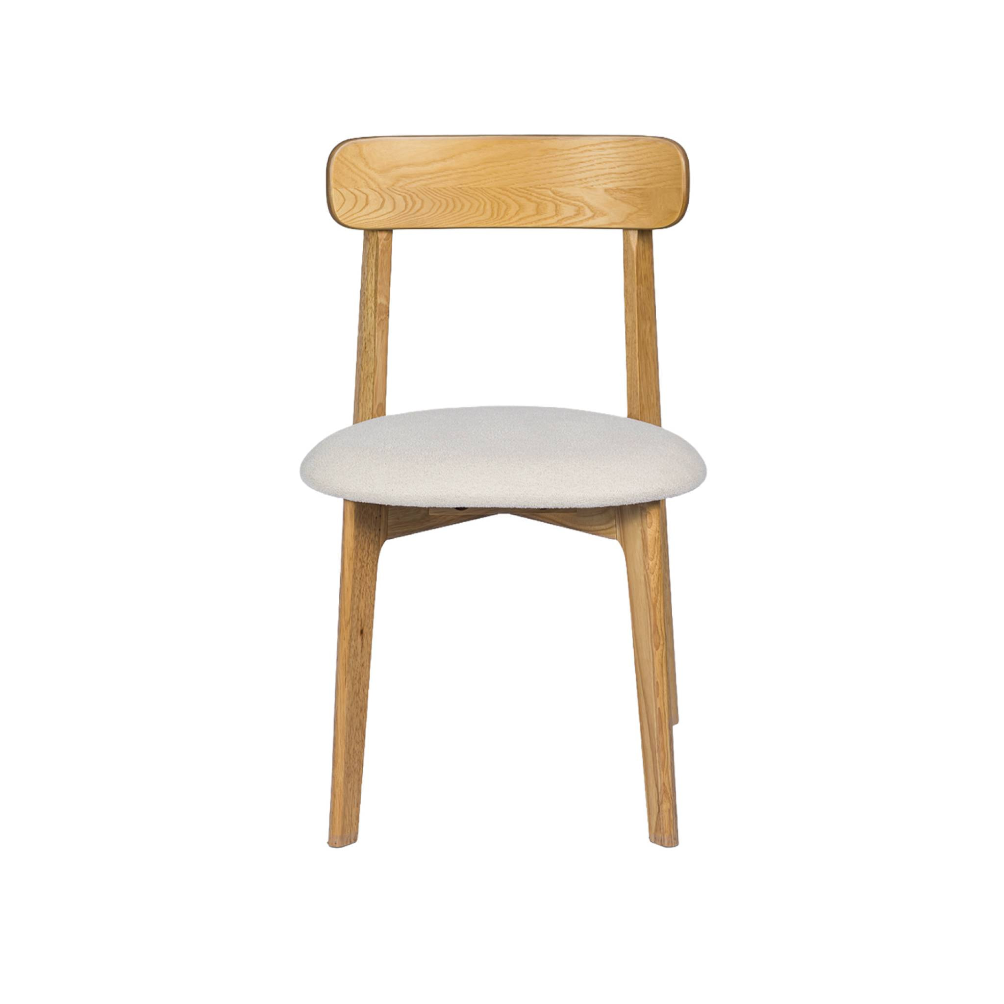 Chaise vintage bois d'hévéa teinte naturelle et tissu texturé (lot de 2) VICTOIRE