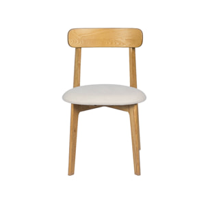 Chaise vintage bois d'hévéa teinte naturelle et tissu texturé (lot de 2) VICTOIRE