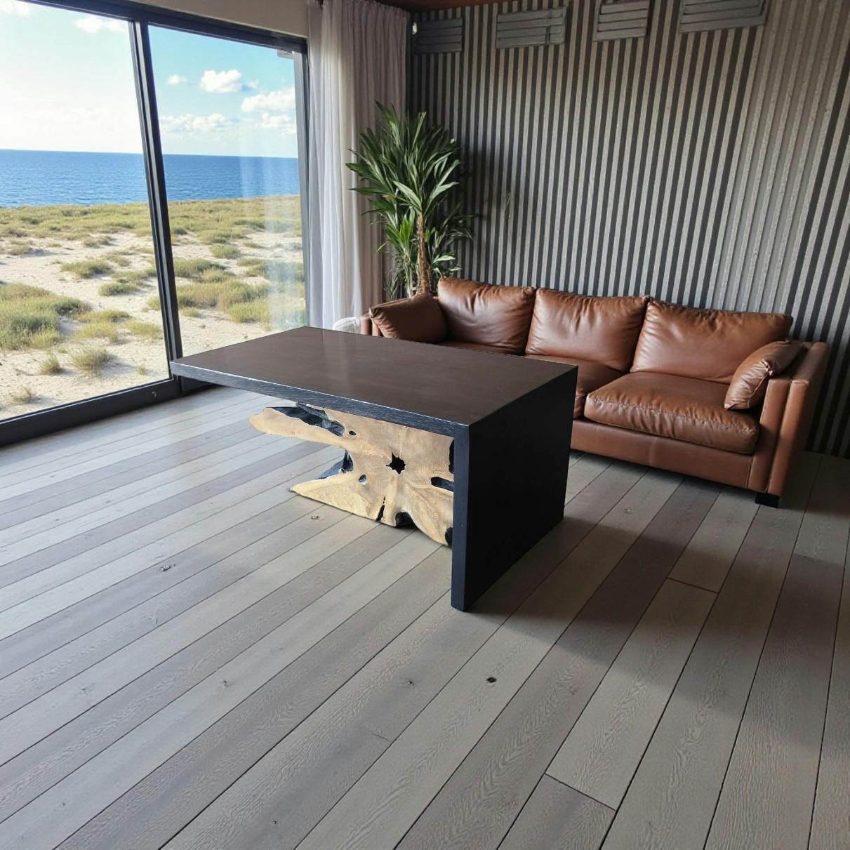 Table basse racine de teck contour bois noir ARIZONA