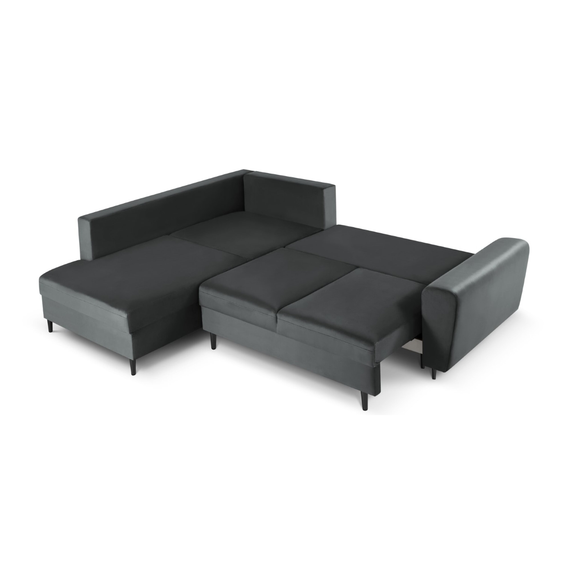 Canapé d'angle gauche convertible avec coffre de rangement "Kyoto" 5 places en velours gris foncé