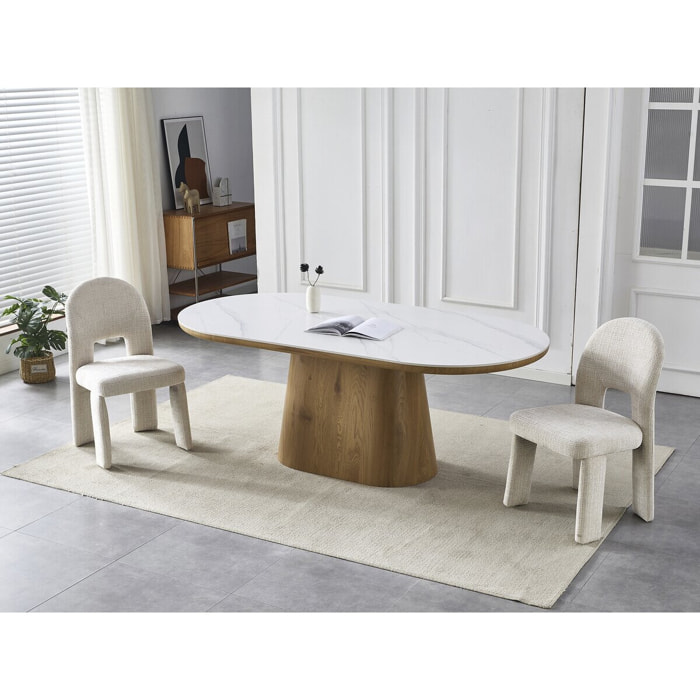 Table de repas en bois ovale en céramique "Bellagio" - 8 places - Blanc et marron