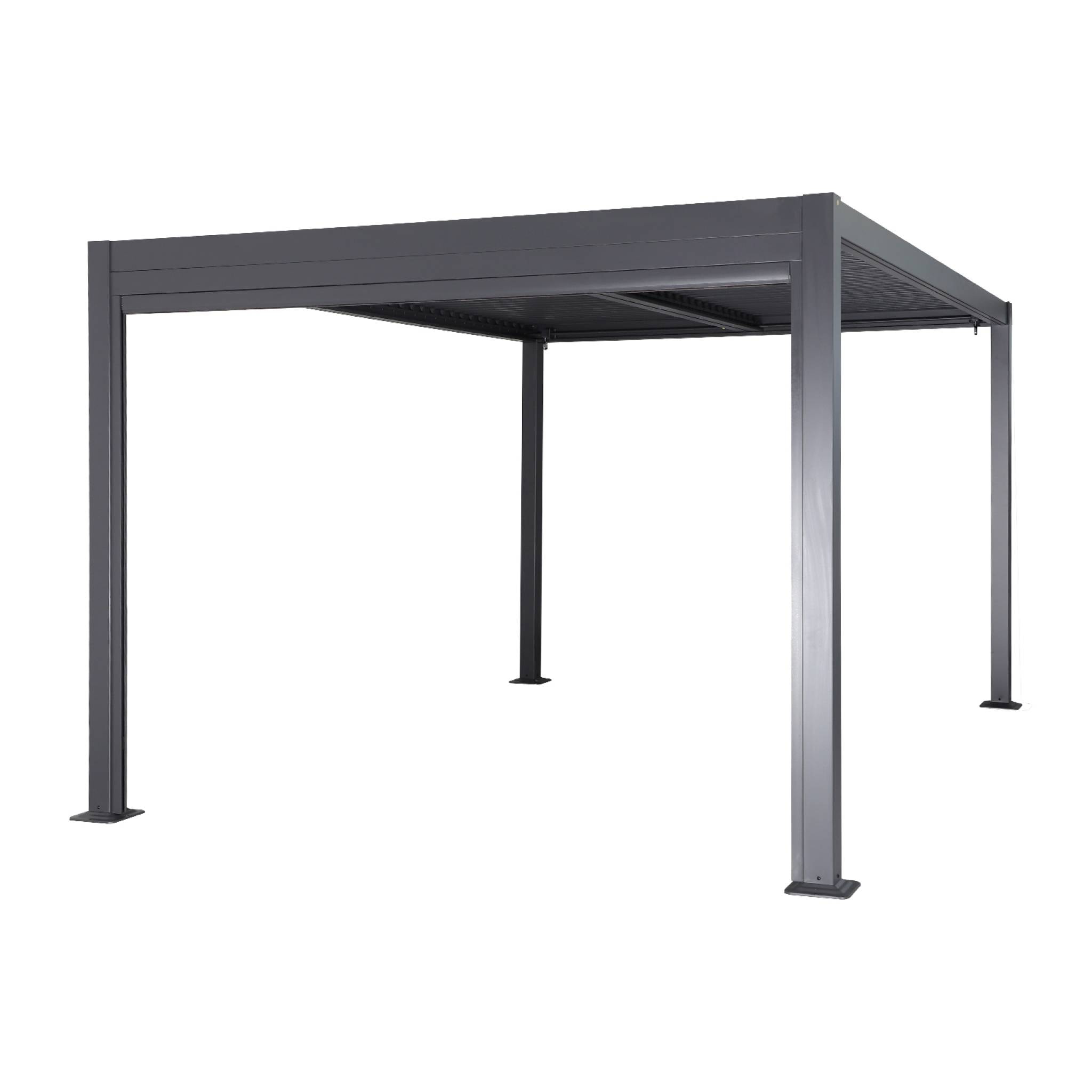 Pergola bioclimatique aluminium et acier 3x3m lames orientables + store 3m PALACE anthracite