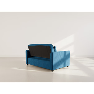 Ernest - Canapé droit 2 places convertible en velours côtelé - Bleu