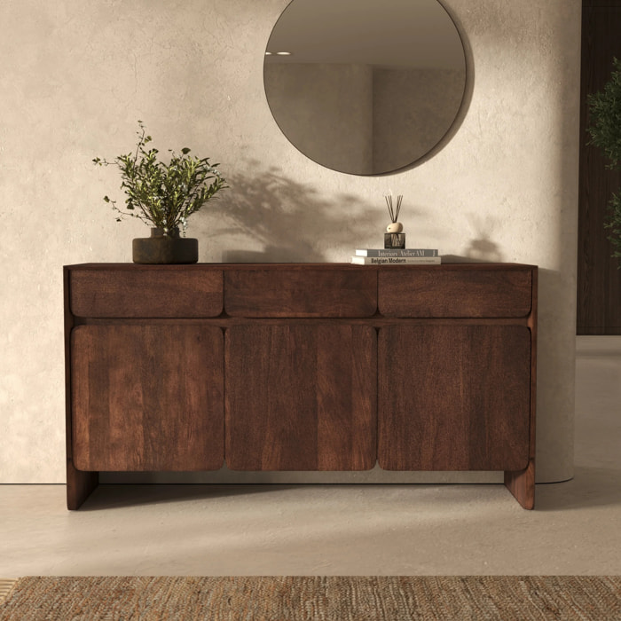 Buffet en bois de manguier avec 3 portes et 3 tiroirs - Achille