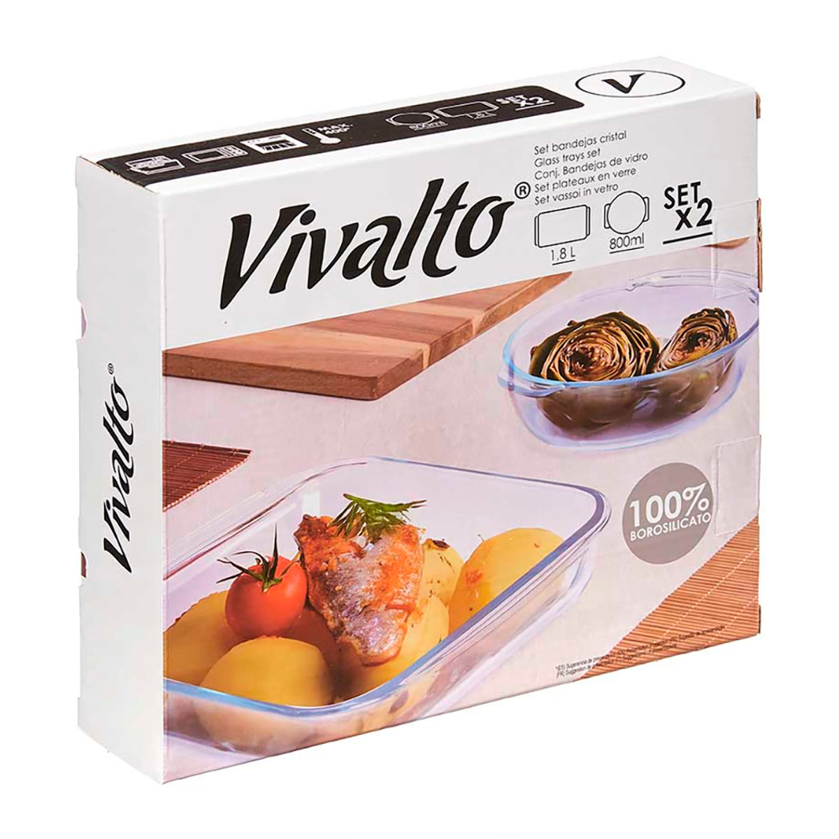 SET 2 BANDEJAS BOROSILICATO 800/1800ML