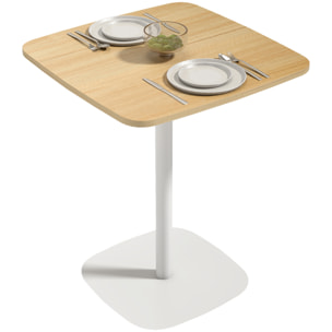 Mesa de Comedor Pequeña, Mesa de Cocina Cuadrada para 2 Personas, Base Cuadrada de Acero, para Espacios Pequeños, Salón, 60x60x75 cm, Madera Natural y Blanco