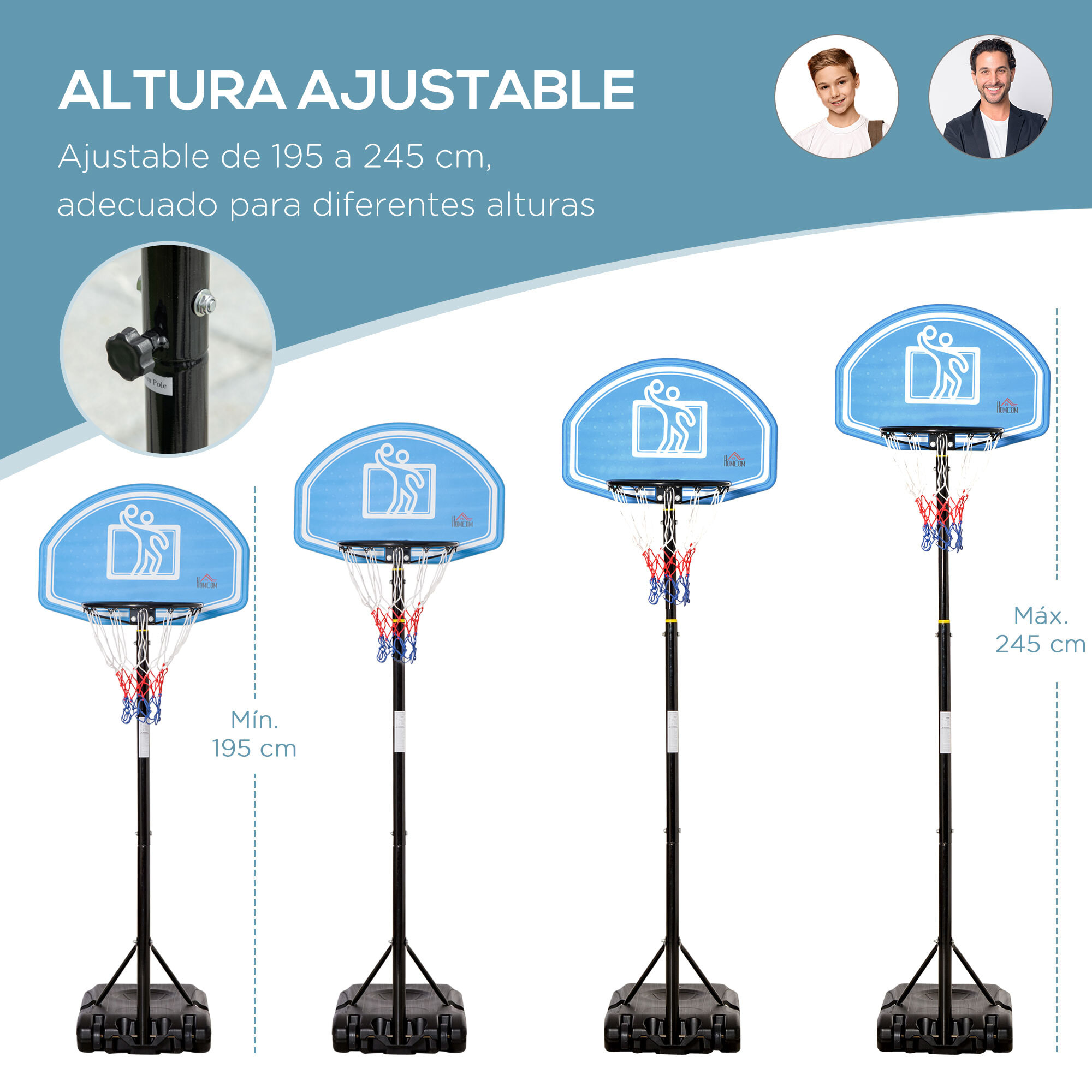 Canasta de Baloncesto para Exterior Altura Ajustable 160-210 cm con Ruedas Negro