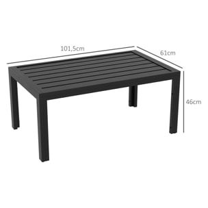 Mesa de Centro de Jardín Rectangular, Mesa Auxiliar con Estructura de Acero Galvanizado y Superficie de Tablillas, Mesita de Café para Patio, Balcón, Terraza o Porche, Negro