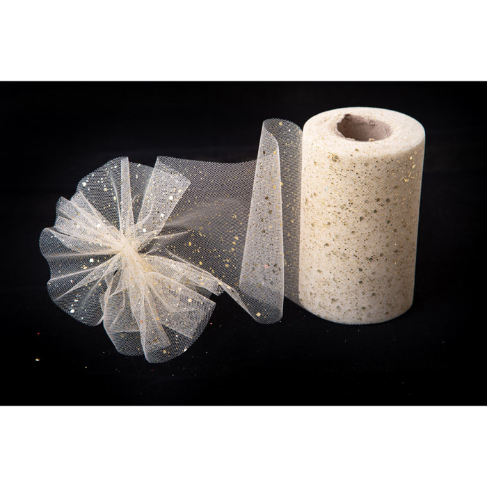 Tulle Glitterato 14 Cm 50 Mt - Pezzi 3 - 5000X4X0,1cm - Colore: Bianco - Bianchi Dino - Articoli Natalizi