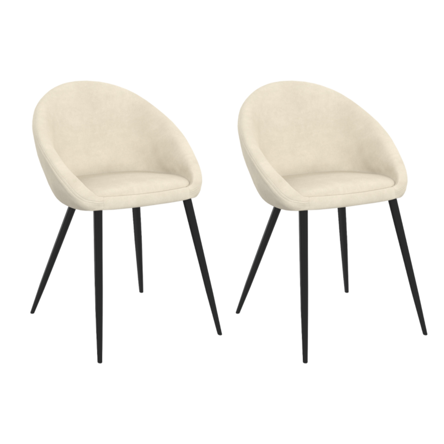 Chaises Dory velours crème pieds métal noirs - lot de 2