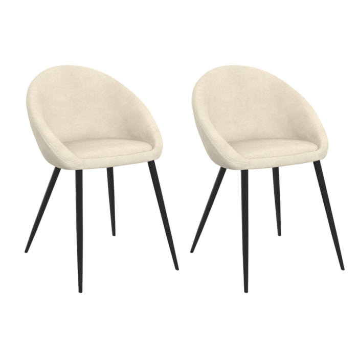 Chaises Dory velours crème pieds métal noirs - lot de 2