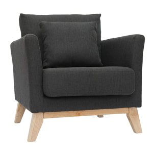 Fauteuil scandinave déhoussable en tissu gris foncé et bois clair OSLO