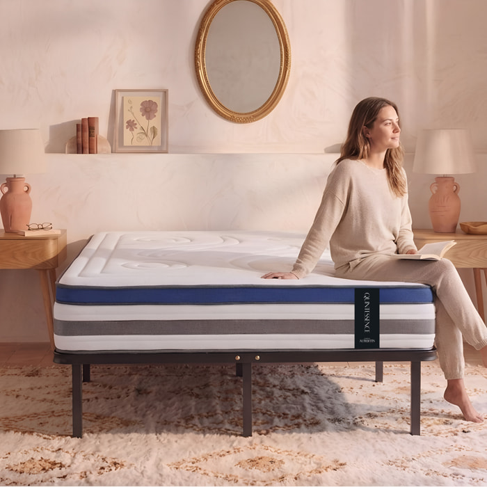 Ensemble Matelas Quintessence & Sommier Cadre Métal, Mémoire de Forme & Haute Densité, 30 cm, Accueil Enveloppant, Soutien Ferme