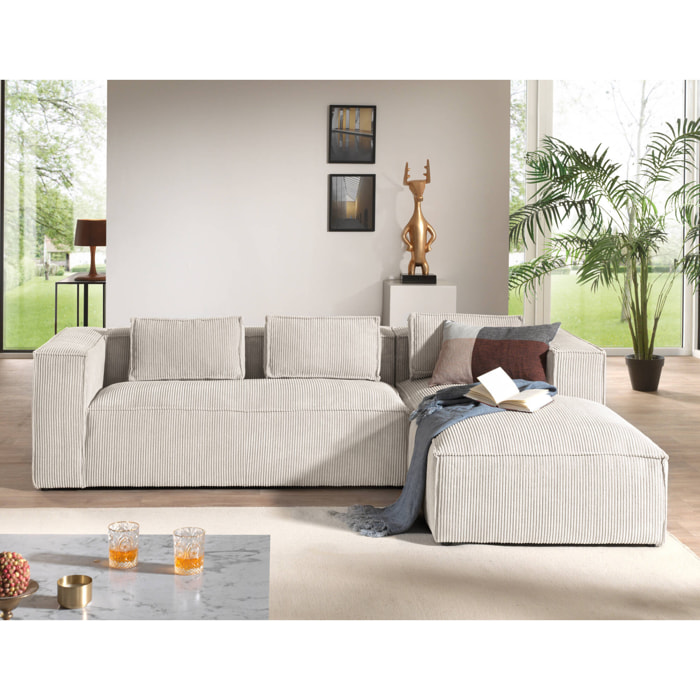 Stella - canapé d'angle droit en velours côtelé - 4 places -style contemporain - Beige