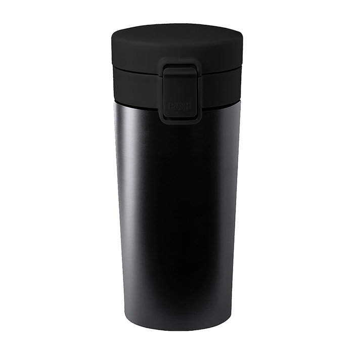 Vaso térmico de acero inox, con doble pared y 380 ml de capacidad. Incluye tapa con cierre a rosca para un óptimo sellado y dosificador.
