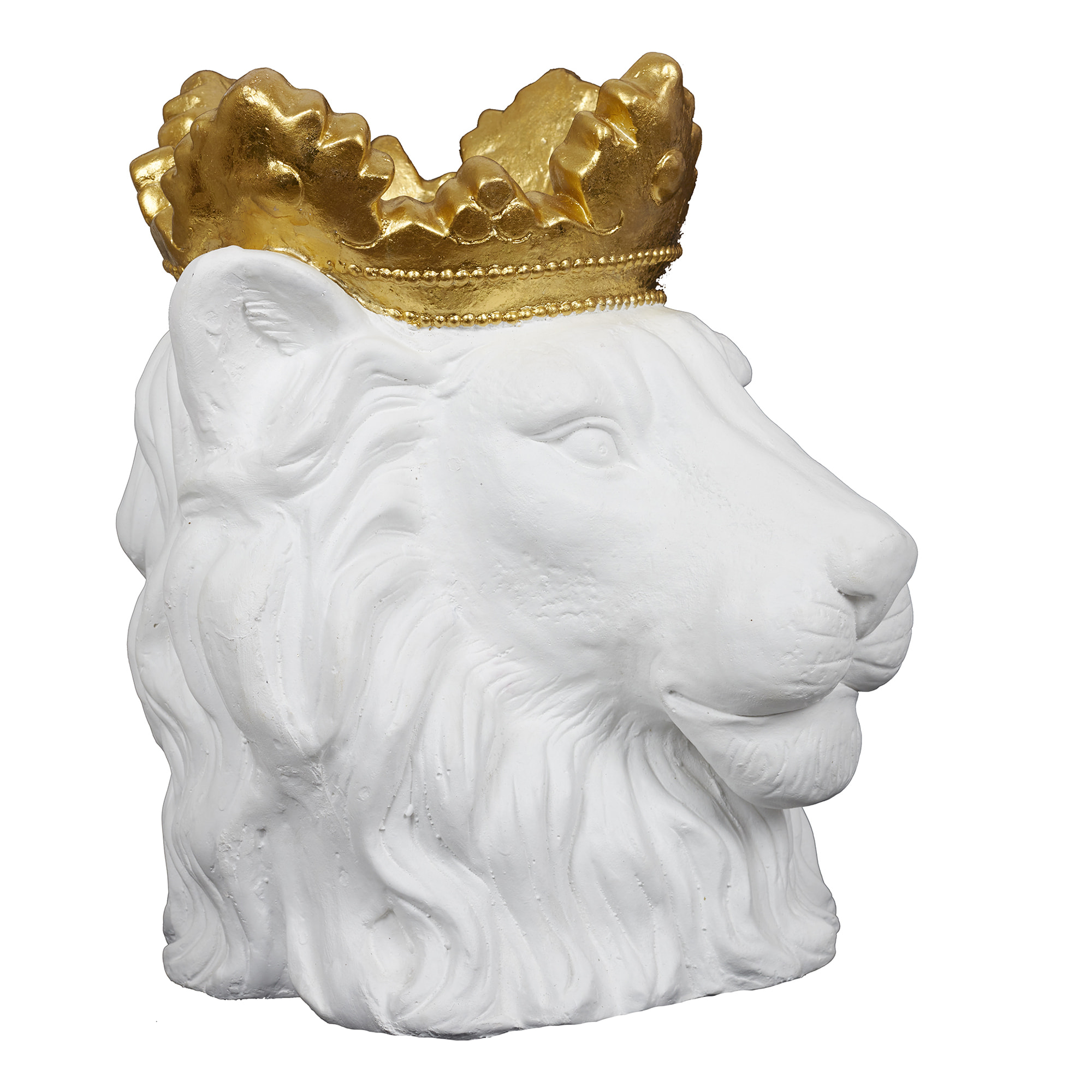 Cache Pot Lion Blanc Couronne Doree D16cm