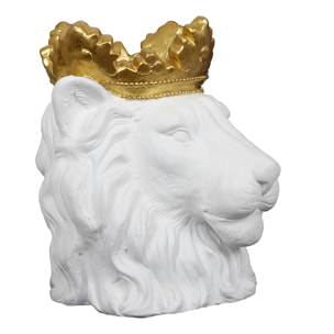 Cache Pot Lion Blanc Couronne Doree D16cm