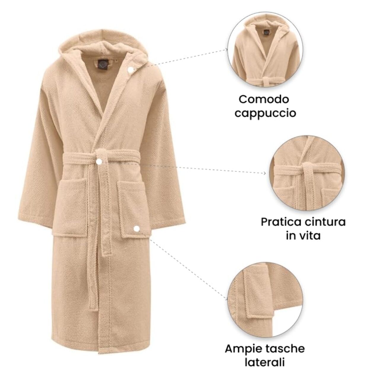 INTRECCI Accappatoio Bichicco in Spugna Tinta Unita Unisex Adulto in Cotone, Accappatoio in Cotone Asciugatura rapida con Tasche e Cappuccio