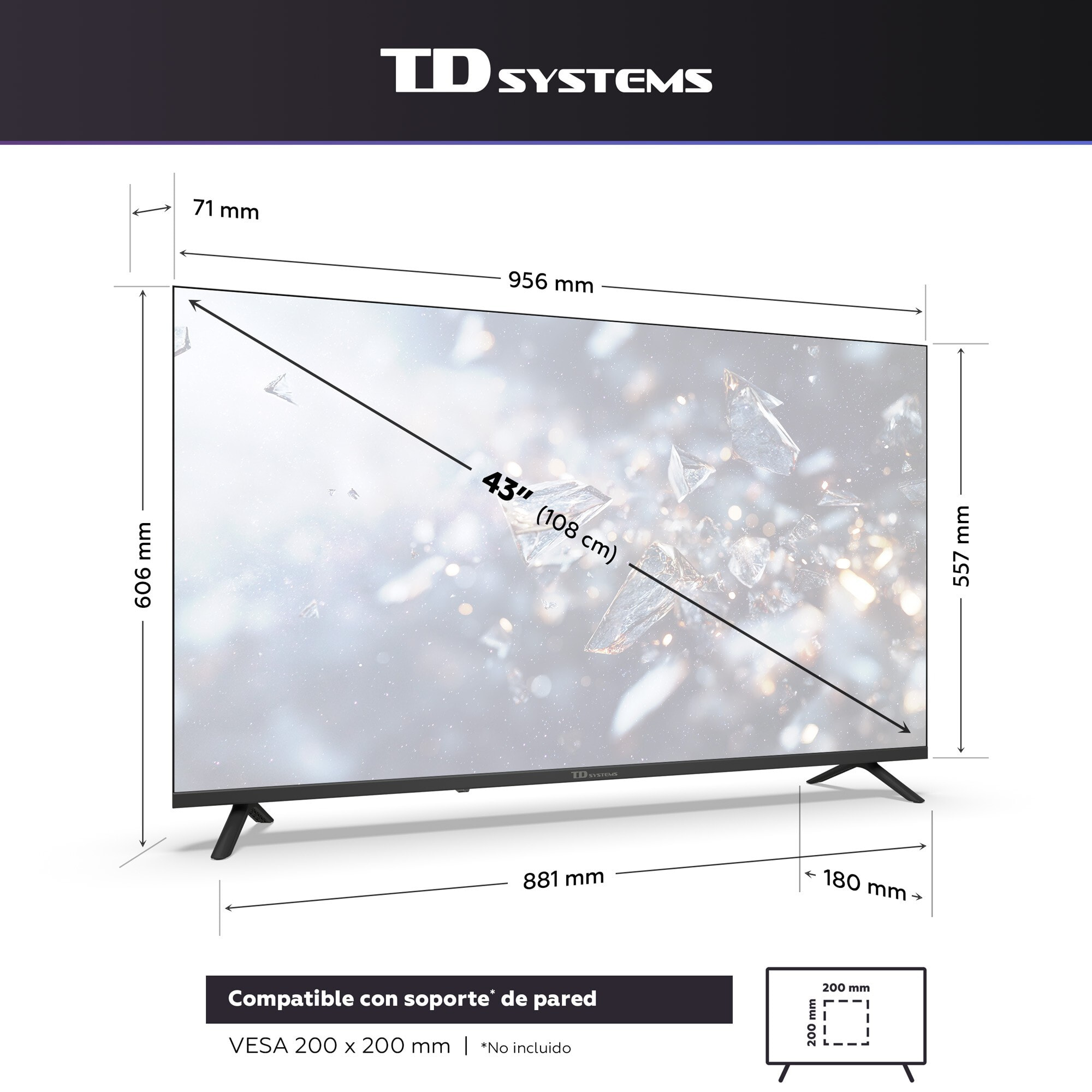 Smart TV 43 pulgadas Qled 4K Hey Google Official Assistant con control por voz. Televisor Android 14 - TD Systems M43C21GLQ