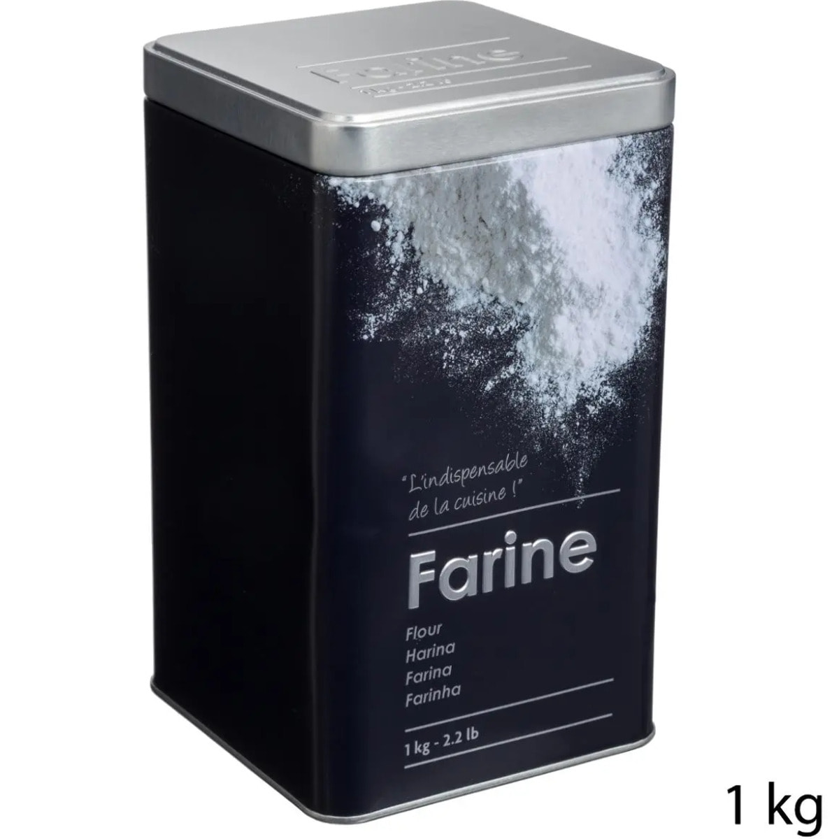 Boîte à farine 1kg métal "Black Edition" noir