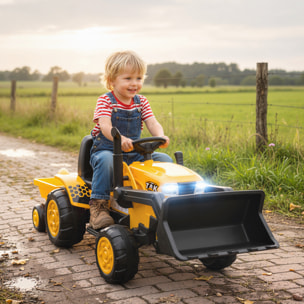 Tractor Eléctrico para Niños con Remolque Desmontable y Pala, Tractor de Juguete de Batería 12V, Motor Doble, Control Remoto 2,4G, Luces, Música, Conexión Inalámbrica, USB para Niños +3 Años
