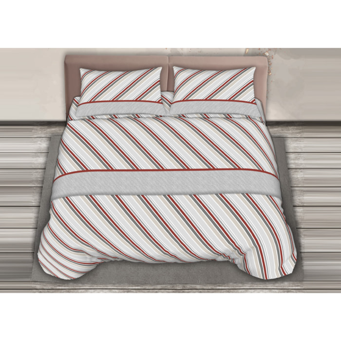 Completo Lenzuola 100% Cotone Effetto Seta Cross Grigio CN