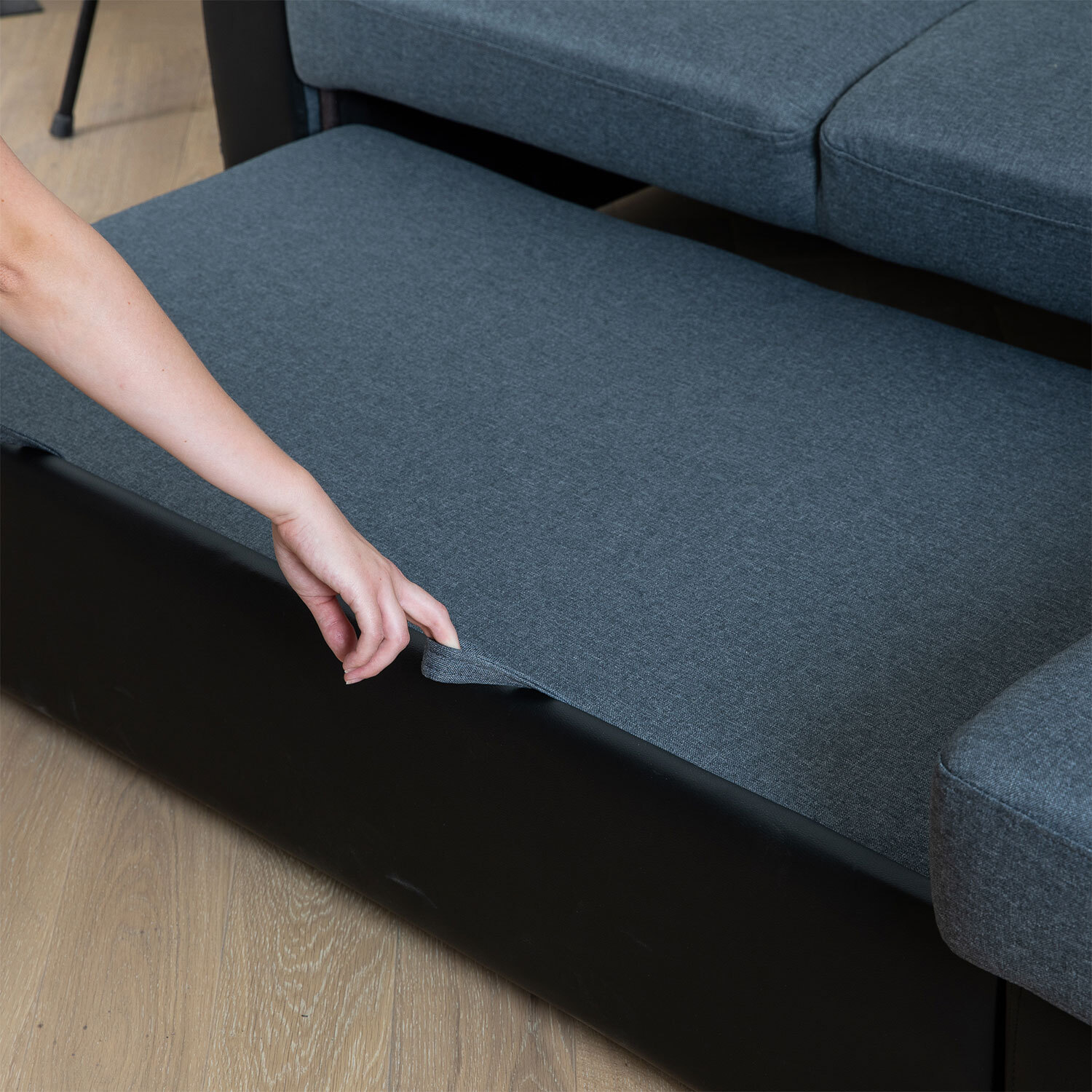 Canapé d'angle convertible CLARK 3 places gris chiné et noir