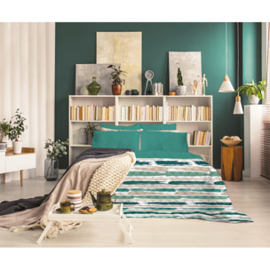 TRAPUNTINO LETTO PIAZZA E MEZZA RIGHE PETROLIO MADE IN ITALY MEZZA STAGIONE