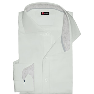 Camicia Uomo 1 Bottone Francese Slim Popeline Stretch Unito Bianco