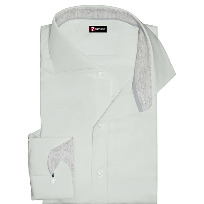 Camicia Uomo 1 Bottone Francese Slim Popeline Stretch Unito Bianco