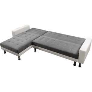 Canapé d'angle convertible et réversible "Theo" - 258 x 82/147 x 82 cm - 4 places - Blanc / Gris