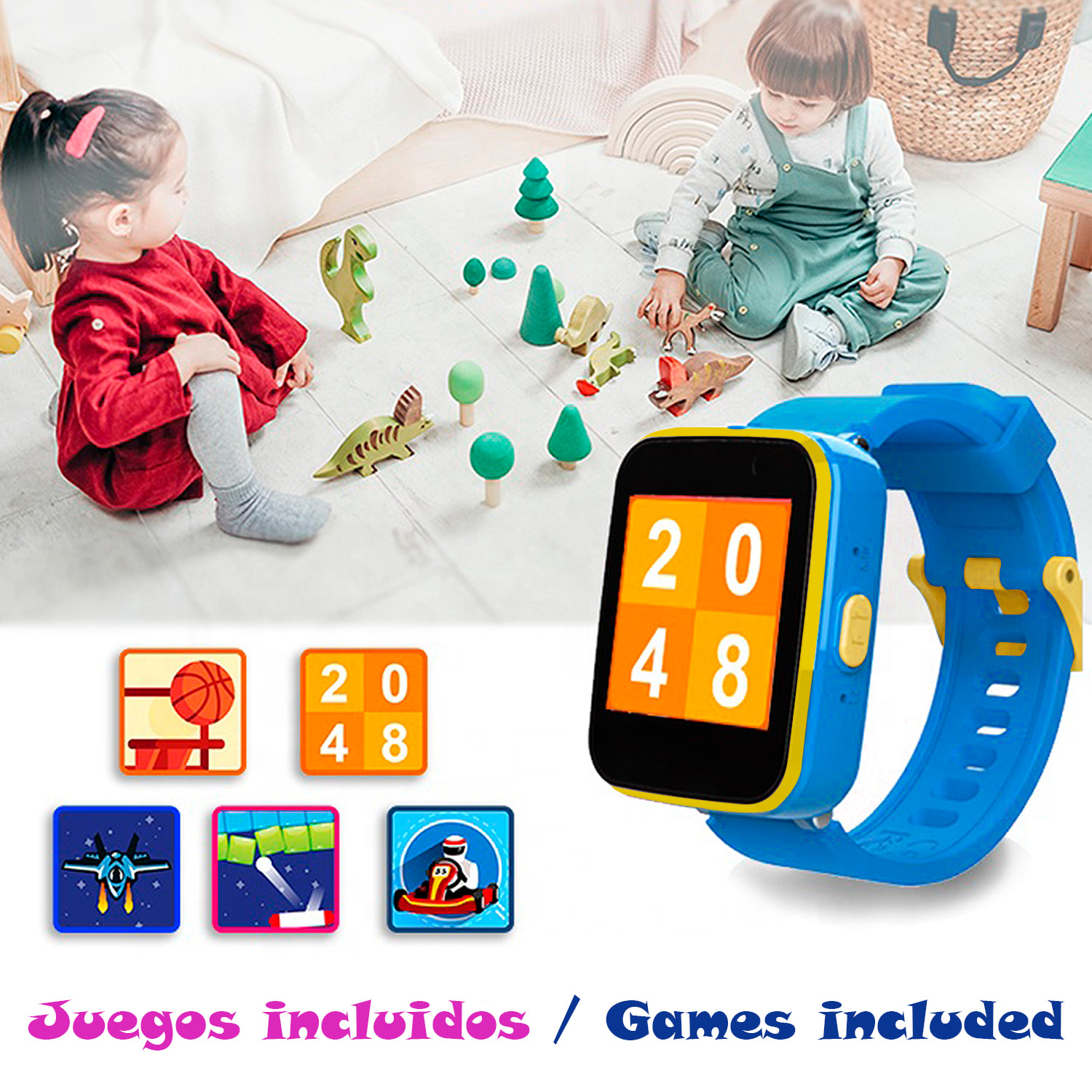 DAM Smartwatch infantil CT5 con cámara de fotos, 5 juegos, grabadora de voz y reproductor de música. 3,8x1,2x5 Cm. Color: Amarillo