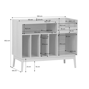 Meuble vinyle vintage décor bois. Dune. L 100 x l 48 x H 81.5cm