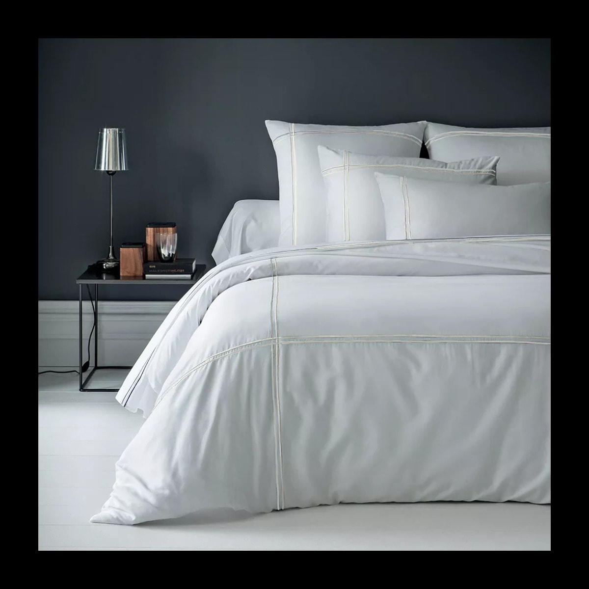 Housse de couette satin de coton jeu d'unis blanc Palais chic diamant