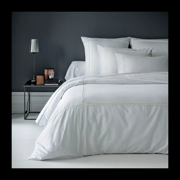 Housse de couette satin de coton jeu d'unis blanc Palais chic diamant